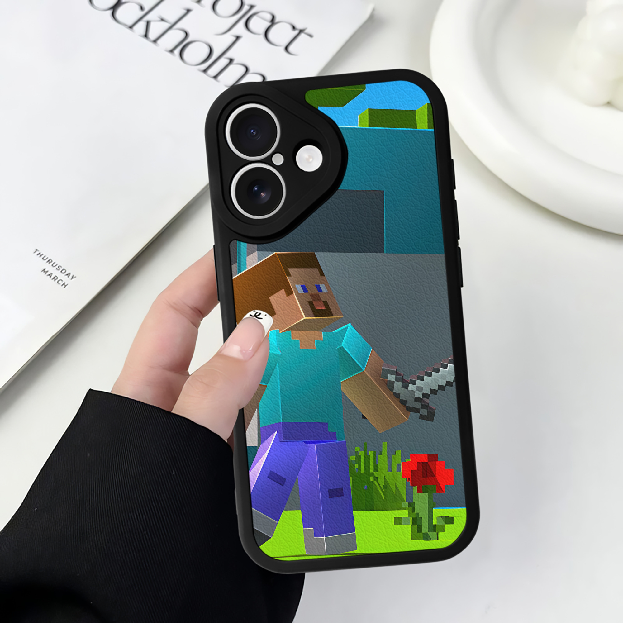 （画像用） マインクラフト ブロックの世界 Minecraft MC Block world 【iPhone 16シリーズ対応】シリコンスマホケース（レザー調） 材質：シリコン